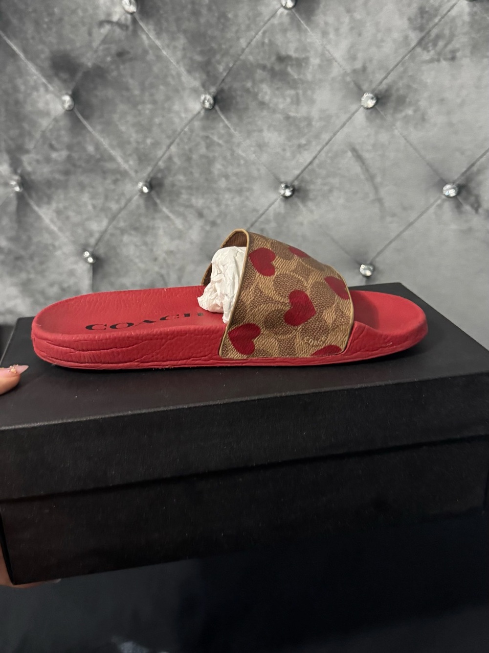 Coach Red & brown slides with hearts - Picture 3 of 5